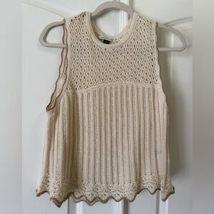 American Eagle Outfitters Cream Ribbed Cropped Tank Top